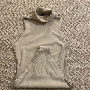 Cream ribbed turtle neck body suit